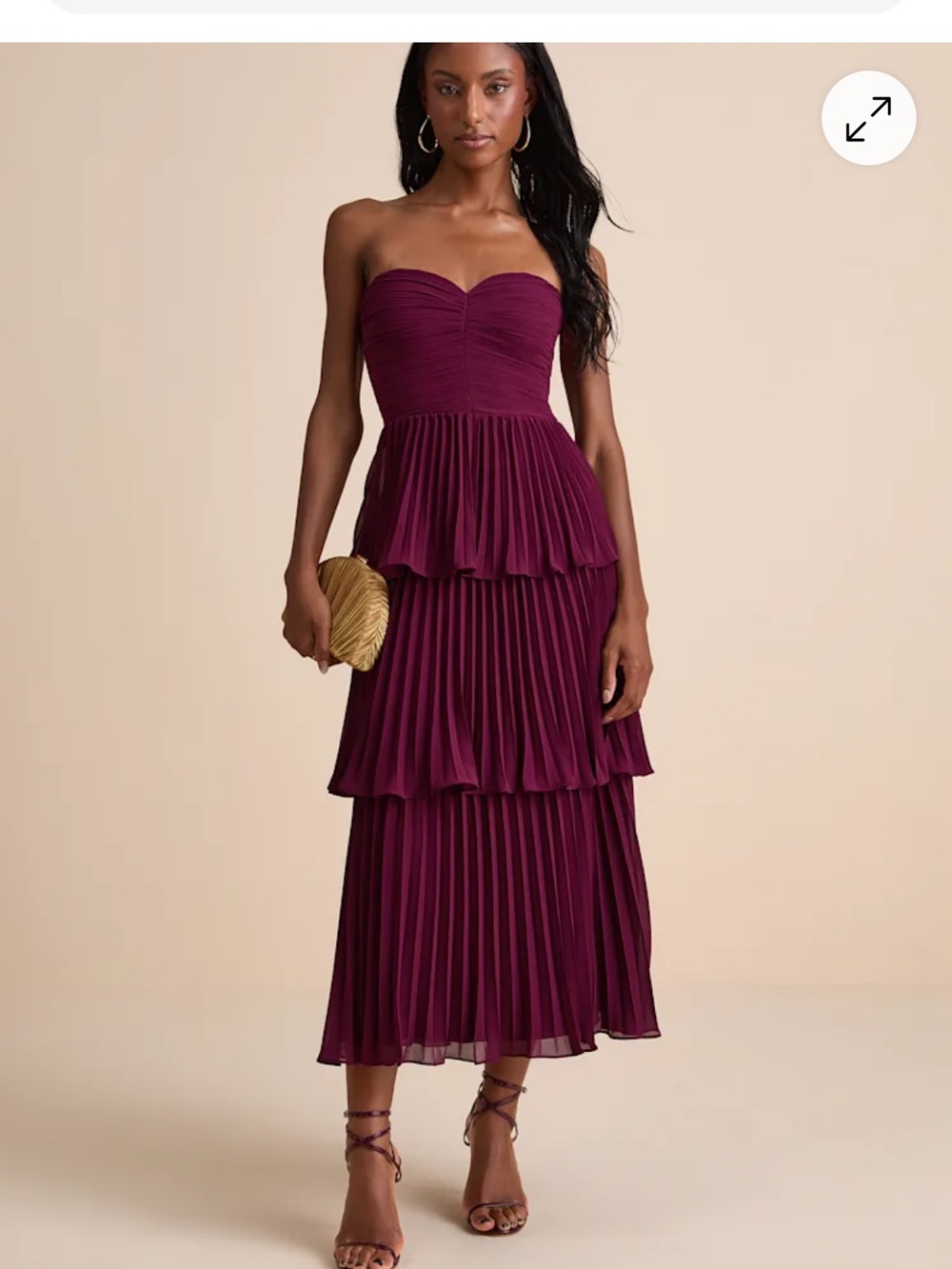 Lulu's Strapless Tiered Pleated Midi Dress - Plum